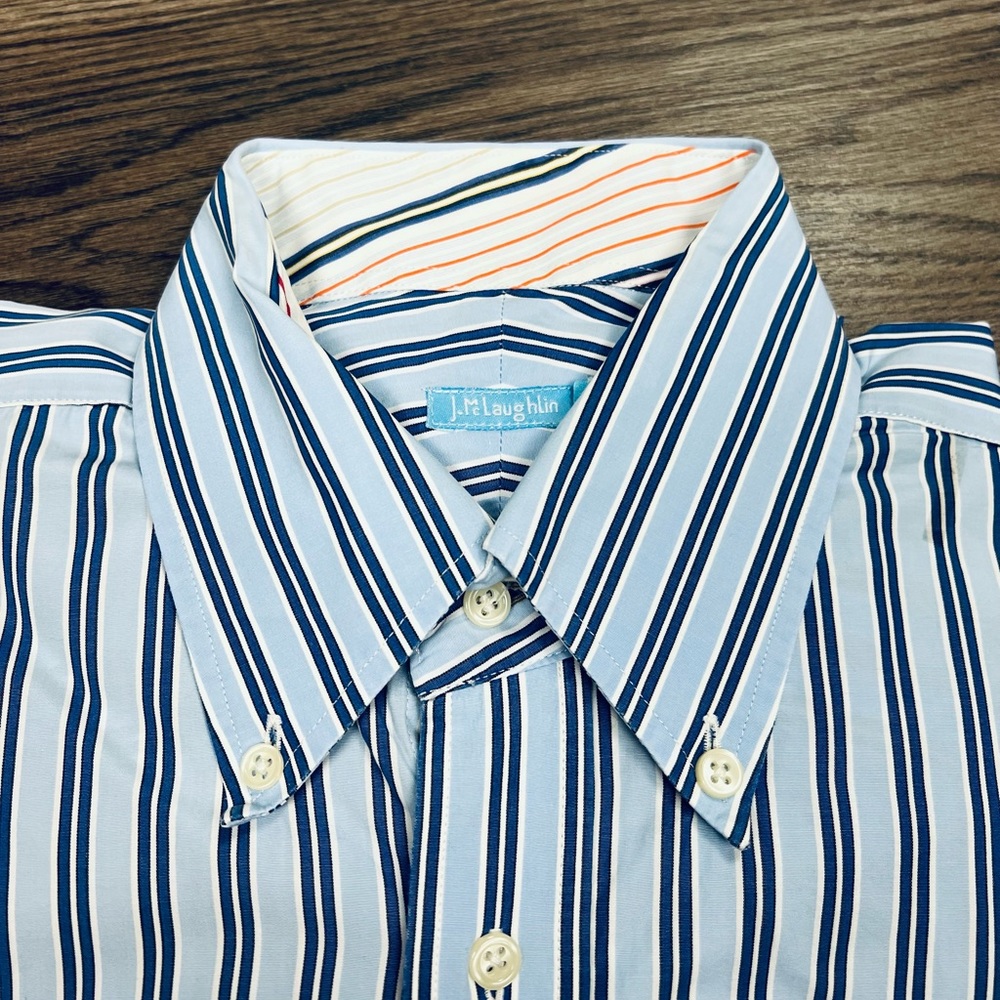 J. McLaughlin Blue w/ Navy & White Stripe Shirt M - Picture 2 of 4